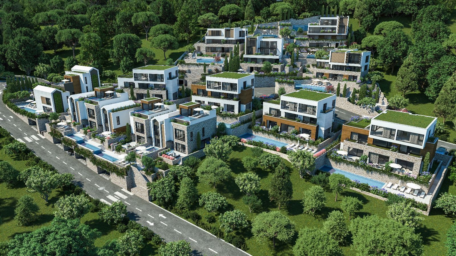 Luksuzna townhouse vila u novom kompleksu u Tivtu, Donja Lastva, sa pogledom na more, privatnim bazenom i podzemnom garažom! - Amfora Real Estate