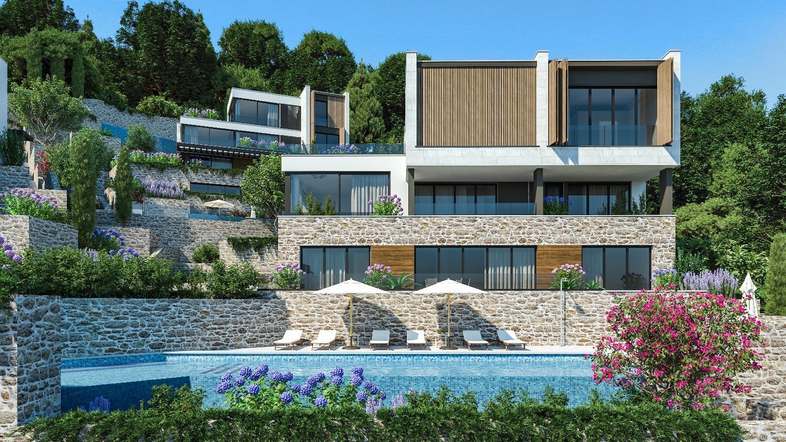 Luksuzna vila 560m2 u novom kompleksu u Tivtu, Donja Lastva, sa pogledom na more, privatnim bazenom i podzemnom garažom! - Amfora Real Estate
