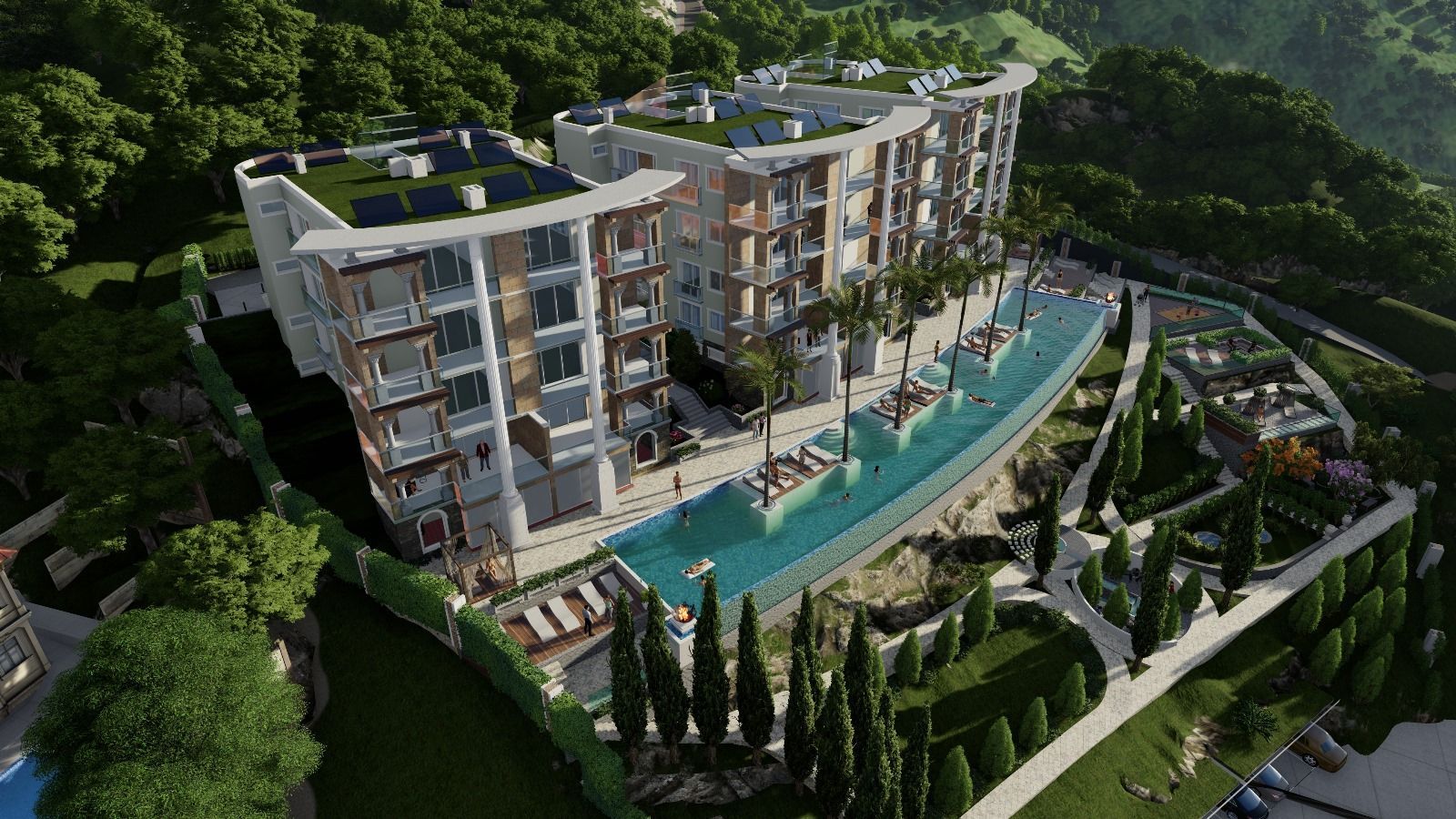 Prodaja kompleksa u izgradnji sa bazenom i panoramskim pogledom u Markovićima, Budva - 3600m² - Amfora Real Estate