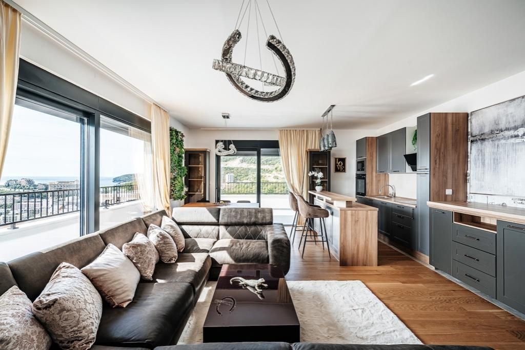 View of Beautiful two-bedroom penthouse with a panoramic view of the sea and ...